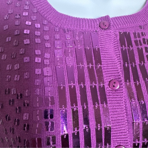 Victor Costa Purple Sequin Sweatshirt Cardigan Party Holiday - Picture 7 of 12